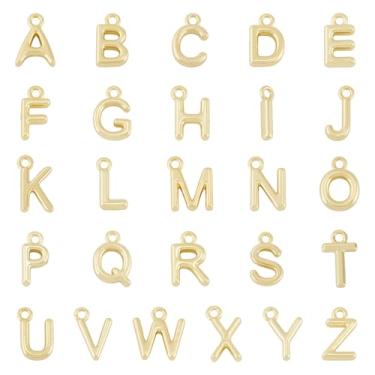 Imagem de Cheriswelry 26 pingentes de letras douradas, pingente de ouro 18 K, pulseira A-Z, berloques, pingentes de alfabeto, brincos pendurados, enfeite para artesanato faça você mesmo, tornozeleira, joias, 9