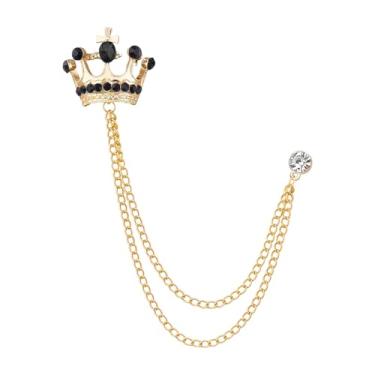 Imagem de Broche de coroa masculino broche de lapela de strass para homens com borla de metal corrente de colarinho alfinetes de terno broche coroa broche de lapela para homens terno de formatura chapéu