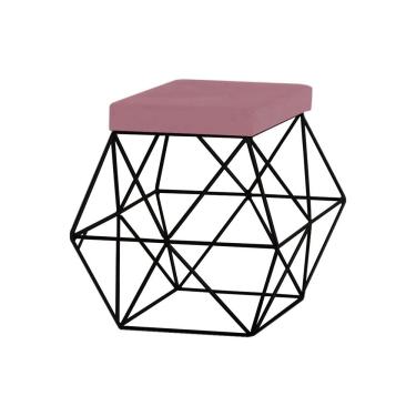 Imagem de Puff Decorativo Sala de Estar Base Preto Trixie Veludo Rosê - Gran Belo