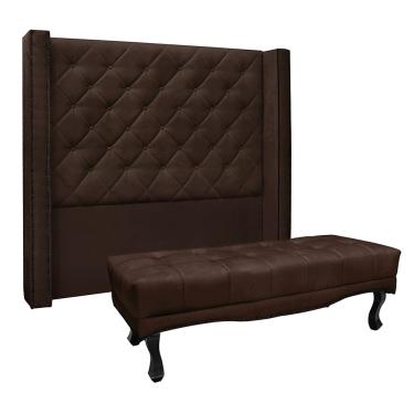 Imagem de Cabeceira Cama Box Solteiro 90cm e Recamier Vicenza Suede Café S04 - D'Rossi
