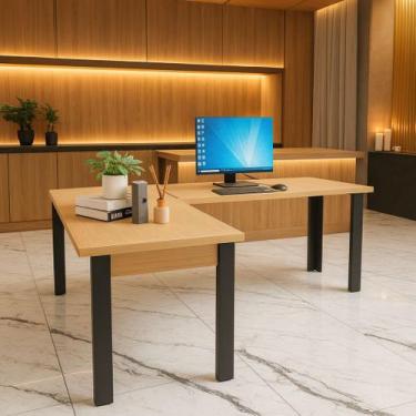 Imagem de Mesa Em L 150x150 Escrivaninha Home Office Estilo Industrial - ClickFo