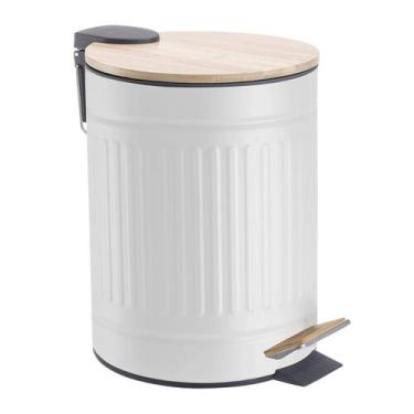 Imagem de Lixeira Pedal C/ Tampa Bambu 5 Litros Cesto de Lixo Banheiro Cozinha -