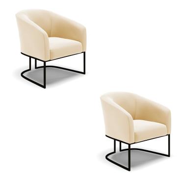 Imagem de Poltrona Decorativa Industrial Preto Kit 2 Stella Suede Bege D03 - D'Ross