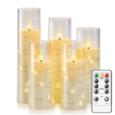 Imagem de Velas LED sem chama Raycare com Star String, 5 unidades com temporizad