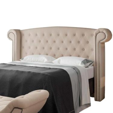 Imagem de Cabeceira Cama Box Casal 1,40 Estofada Pallazo para Quarto em Linho Bege Claro - Larbelle