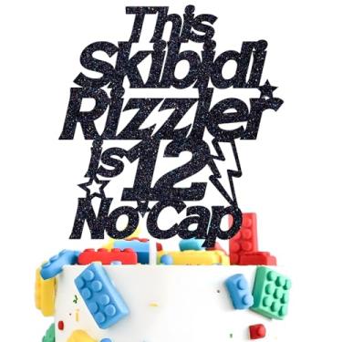 Imagem de This Skibidi Rizzler is 12 No Cap Cake Topper, Funny Modern Z Twelve Years Old, Bruh I'm 12, 12th Birthday Party Decoration Supplies, Black Glitter