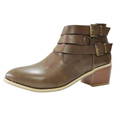 Imagem de Butterflydog Botas femininas de salto grosso médio Chelsea Garden salto plano de couro botas de cano curto Wellington botas de couro de combate salto grosso pretas femininas clássicas, Café, 35 BR