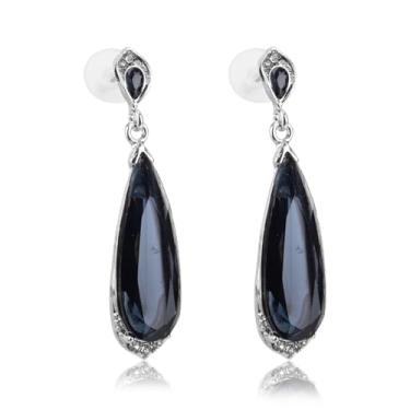 Imagem de Brincos de gota azul para mulheres, brincos de pedra de cristal azul marinho com 2 rolhas de brinco, joias modernas com pingente de lágrima para presente feminino