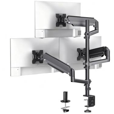 Imagem de WALI Suporte de monitor triplo para telas de 17 a 32 polegadas, suporte de mesa de 3 monitores totalmente ajustável com braçadeira e base de ilhós, braço de monitor de mola a gás, até 9 kg cada, VESA