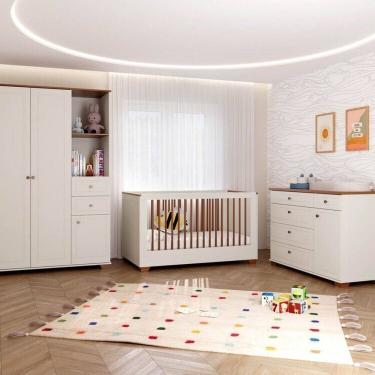 Imagem de Quarto Completo Berço Evolutivo Cômoda e Guarda Roupa Ananda Casatema Madeiraoriginals Off White/Mel