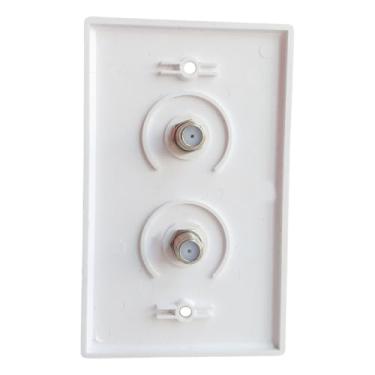 Imagem de Placa de parede coaxial de 2 portas branca - conector coaxial duplo de gangue único fêmea para fêmea para TV a cabo/antena