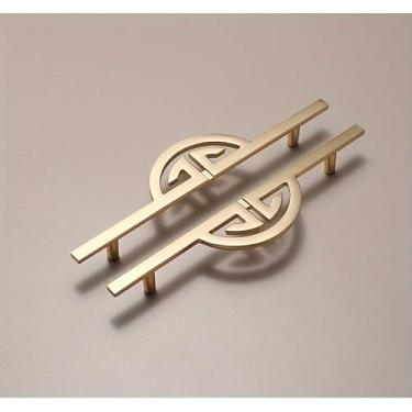 Imagem de Novas alças de estilo chinês para armários e gavetas Gloden armários de sapatos estante cômoda armário de vinho e guarda-roupas alças ferragens para móveis (64 mm)