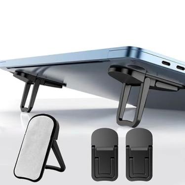 Imagem de 2 peças de suporte dobrável para laptop, suporte de teclado portátil para computador com 2 ângulos ajustáveis, suporte autoadesivo invisível para notebook e elevador de teclado para mesa (preto)