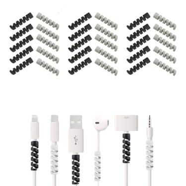Imagem de 30 protetores de cabos universais – Protetor de cabo resistente à quebra para iPhone, iPad, MacBook, Laptop e Cabos de carregamento de telefone 15 preto + 15 cinza