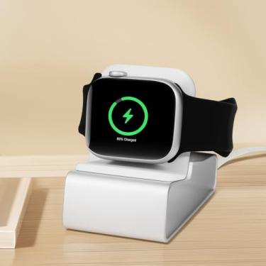 Imagem de Suporte de carregamento de relógio para mesa de cabeceira, base compacta compatível com Apple Watch séries 1/2/3/4/5/6/7/8/SE (prateado)