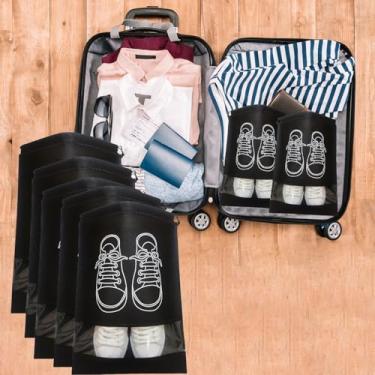 Imagem de Bolsa de sapato impermeável com 5 peças – Organizador de viagem à prova de poeira com fecho de cordão e janela transparente, armazenamento reutilizável para academia e viagens, Preto, Durável