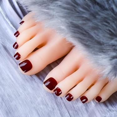 Imagem de French Tips Kits de unhas postiças de acrílico unhas de pressão na unha vermelha escura unhas quadradas brilhantes para mulheres 24 peças/conjunto