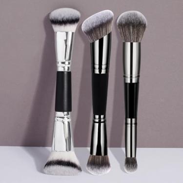 Imagem de Pacote com 3 pincéis de maquiagem de ponta dupla, ultramacios, bem embalados, não absorvem o pó, adequados para base, corretivo, mistura de contorno e camadas (preto)