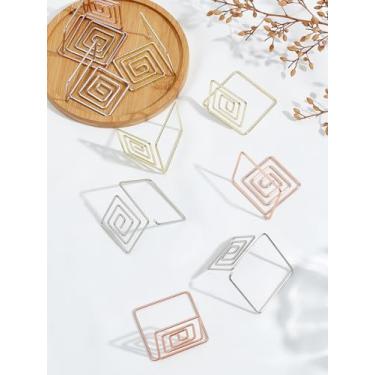 Imagem de 12 peças de porta-cartões de lugar de aço carbono, suporte de número de mesa de arame quadrado de cores mistas suportes de notas para centros de mesa, recepção de casamento, festa, aniversário, fotos