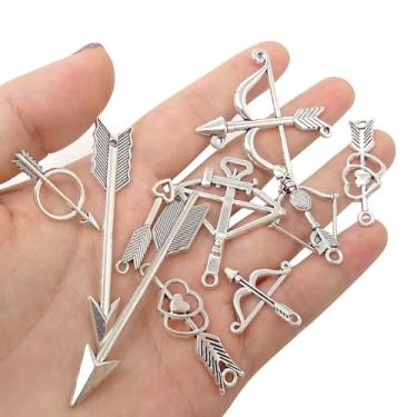 Imagem de 40 peças de pingentes criativos de arco e flecha divertidos pingentes de flecha prata antiga para brincos faça você mesmo, colar, pulseira, chaveiros, joias, artesanato, 10 estilos