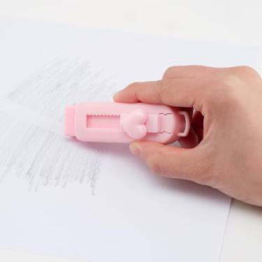 Imagem de Borracha de lápis com manga de plástico, retrátil deslizante, para desenho de escritório escolar (8,4 x 2,5 cm) rosa