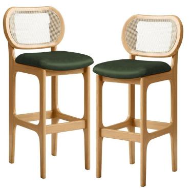 Imagem de Kit 02 Banquetas Altas Para Cozinha Bancada Sala Tela Betta Fixa L02 Couríssimo Verde Musgo - Lyam