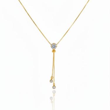 Imagem de Colar Gravatinha Regulável Ponto de Luz Zircônia Cristal Banhado em Ou