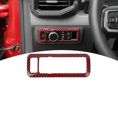 Imagem de PDKLIN Capa para painel de interruptor de farol Mustang para Bronco/Bronco Sport 2021-Presente para Mustang 2024-Presente Vermelho Fibra de Carbono Acessórios Interiores