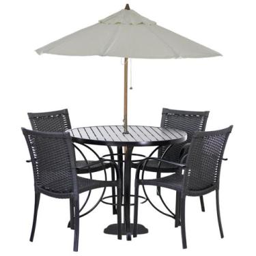 Imagem de Kit 4 Cadeiras e Mesa com Tampo Ripado em Alumínio e Ombrelone para Pi