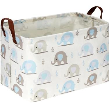 Imagem de NTAOHAMPER Cesta De Armazenamento Retangular Com Elefante Azul, Presente Dobrável Alças, Caixa Para Brinquedos/Livros Infantis, Decoração Quarto (Elefante Azul)