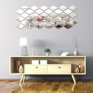 Imagem de FANPUSEN 20 peças de adesivos de parede de espelho de acrílico em gota, azulejos decorativos autoadesivos dourados e prateados de 1 mm de espessura para casa, sala de estar, quarto (5,9 pol. × 3,5 cm
