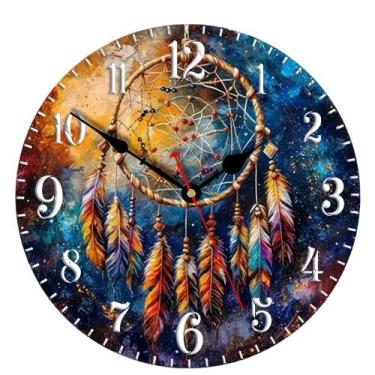 Imagem de Relógio de parede Dreamcatcher Vintage Feather & Wolf Totem Design - y