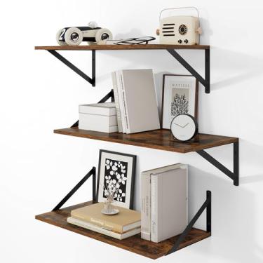 Imagem de Prateleiras de parede de 60 cm L x 30 cm P para livros, 30,5 cm de profundidade, prateleira flutuante larga com suporte de metal para sala de estar, cozinha, escritório, quarto e decoração - marrom