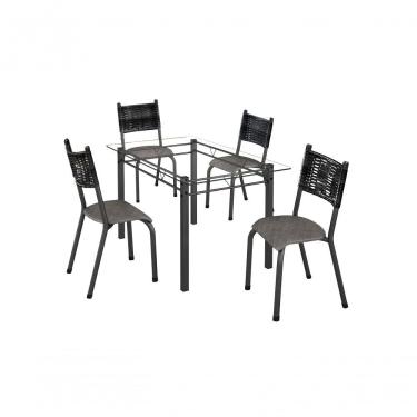 Imagem de Conjunto França 04 Cadeiras Com Base Piauí Bm Tubulares Vidro Incolor-ratan Preto-courino C124