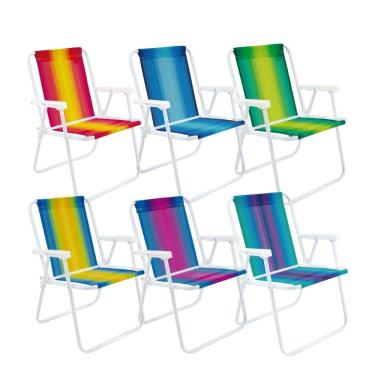 Imagem de Kit 6 Cadeira De Praia Alta Em Aço 110 Kg Cores Variadas Mor