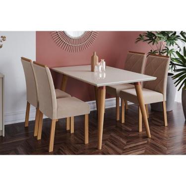 Imagem de Sala De Jantar Completa Adele 130cm + 4 Cadeiras Fernanda Madeira-off White Suede-nude Cimol