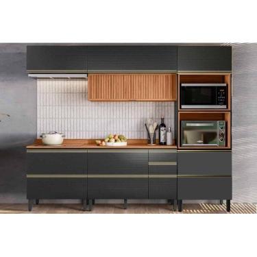 Imagem de Cozinha Completa Proença 5 Peças (2aéreos+2balcões+1torrequente) C5p128 Nogueira-carbono Prime Tx - Demóbile