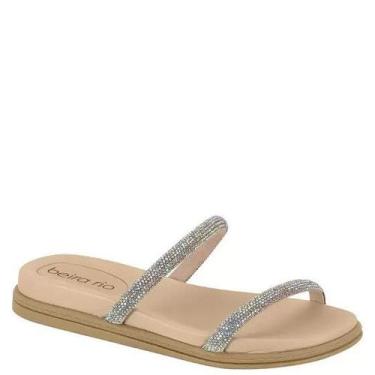 Imagem de Papete Feminina Beira Rio Creme Tiras Pedraria Strass Conforto, Aurora