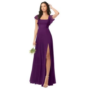 Imagem de Vestido de dama de honra Oisslec Long Chiffon A Line, tamanho de uva, 