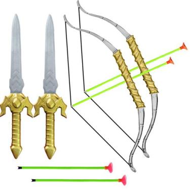 Imagem de Kit Arqueiro Medieval 2 Arcos 4 Flechas 2 Espadas Infantil - Master To