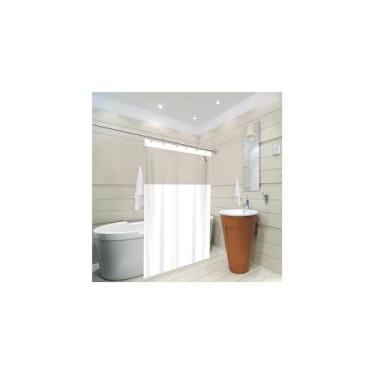Imagem de Cortina de Box PVC Branco com Visor Cacto, 138x198cm, Material Antimofo, com Ganchos para Banheiro