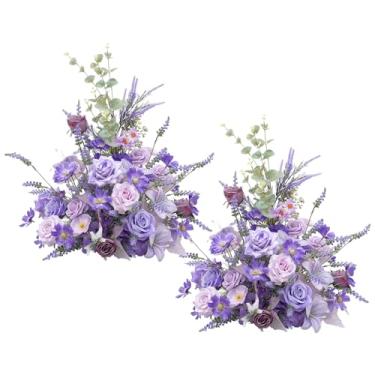 Imagem de Angela flower 2 peças de buquê de flores roxas e livres para arranjos de rosas artificiais para mesas de centro de casamento, cadeira, corredor, decoração de flores