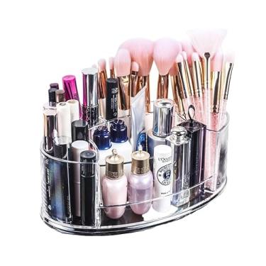 Imagem de Milnnie Organizador de maquiagem de acrílico, suporte compacto de cosméticos de 23 cm x 12,7 cm com armazenamento de pincel e batom, estojo transparente para penteadeira, bancada ou banheiro - design
