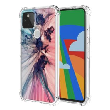 Imagem de WEIOUHR Capa para Pixel 5 Google 5 Transparente TPU Macio Design Padrão Abstrato, Resistente a Choques Capa Protetora Leve, para Google Pixel 5 (Azul Escuro Rosa)