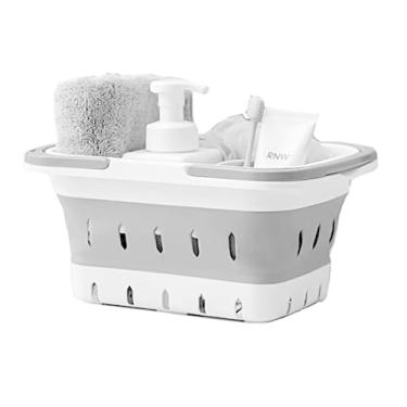 Imagem de Bolsa portátil para chuveiro, cesta dobrável de plástico com alças, caixa organizadora para banheiro, cozinha, dormitório universitário, academia (cinza, 1 pacote)