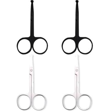 Imagem de Tesoura de revestimento de aço inoxidável para homens, tesoura de cabelo de maquiagem para homens, para aparar cabelos faciais orelha cabelo sobrancelha (Preto + branco)