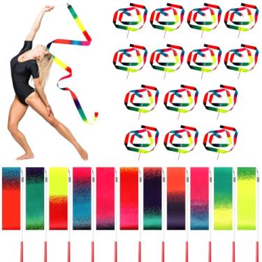 Imagem de Meyeyaia 25 fitas de dança, 2 metros de comprimento gradiente de cor rítmica fita de ginástica rítmica bastão de giro, serpentinas arco-íris para lembrancinhas de festa de ginástica show de talentos