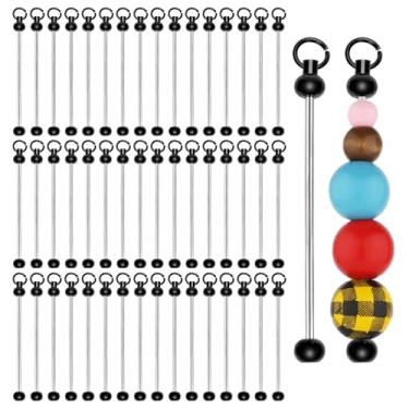 Imagem de PEUTIER 50 Peças De Barras Chaveiro Com Miçangas Em Branco, Pingentes Barra Metal Focais Faça Você Mesmo, Acessórios Fáceis Remover Para Fazer Chaveiros Itens Artesanato, Kit (Preto)