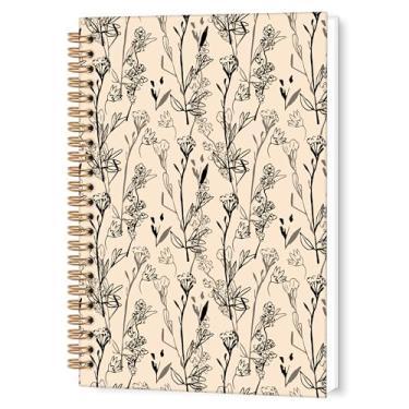 Imagem de TWRVI Caderno espiral floral boho vintage, linha botânica estética, caderno pautado para faculdade, material escolar, cadernos de diário de flores silvestres de fazenda, 14 x 8,7 cm, 164 páginas