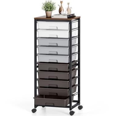 Imagem de SYKIARIOL Carrinho de rodinhas com gavetas, carrinho de rodinhas com 10 gavetas, carrinho de armazenamento, carrinho utilitário, carrinho de professor para armazenamento em sala de aula, carrinho de